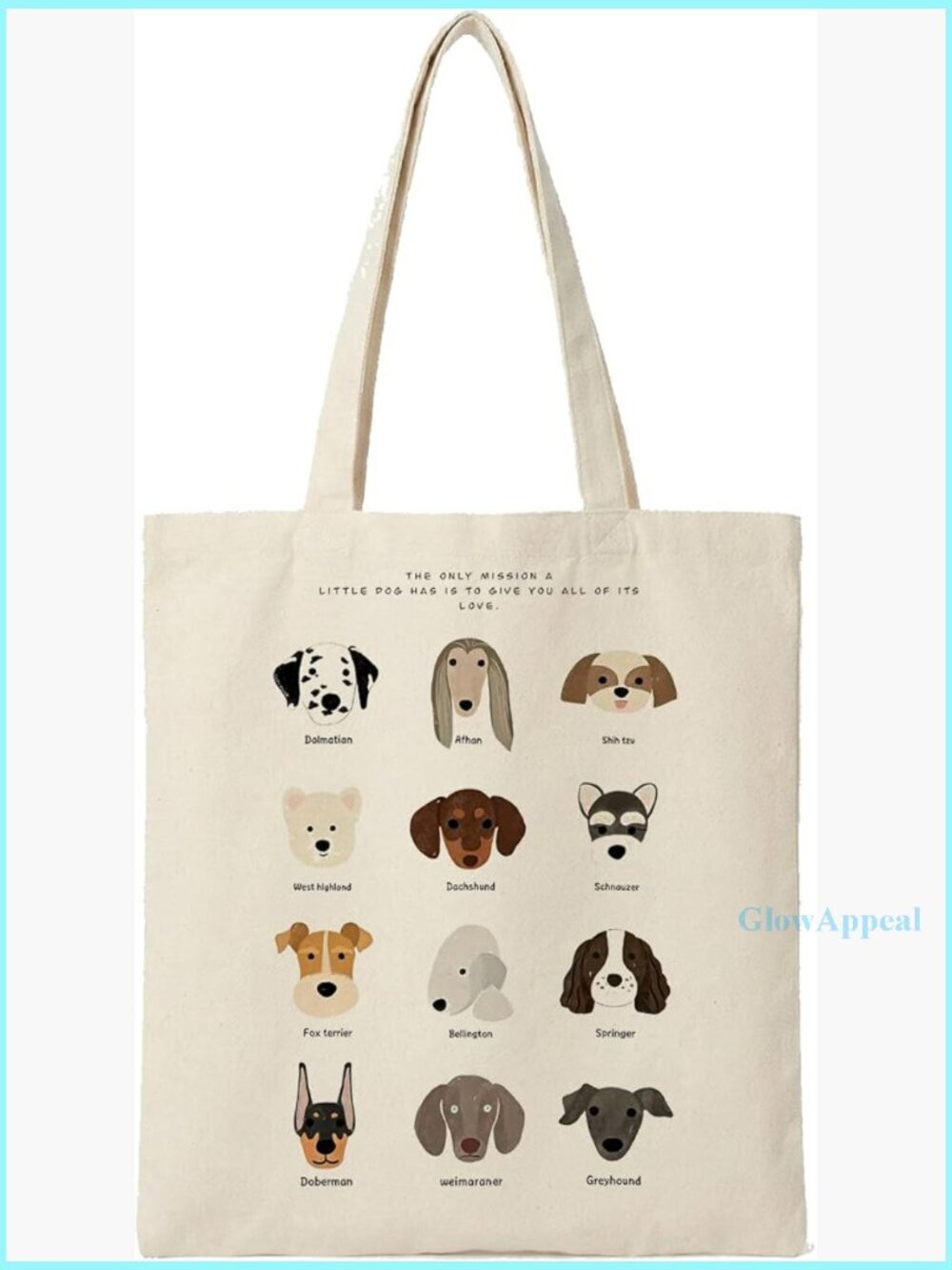 Canvas Tote Bag Dog Lover Design Reusable Grocery Shopping Shoulder Bag